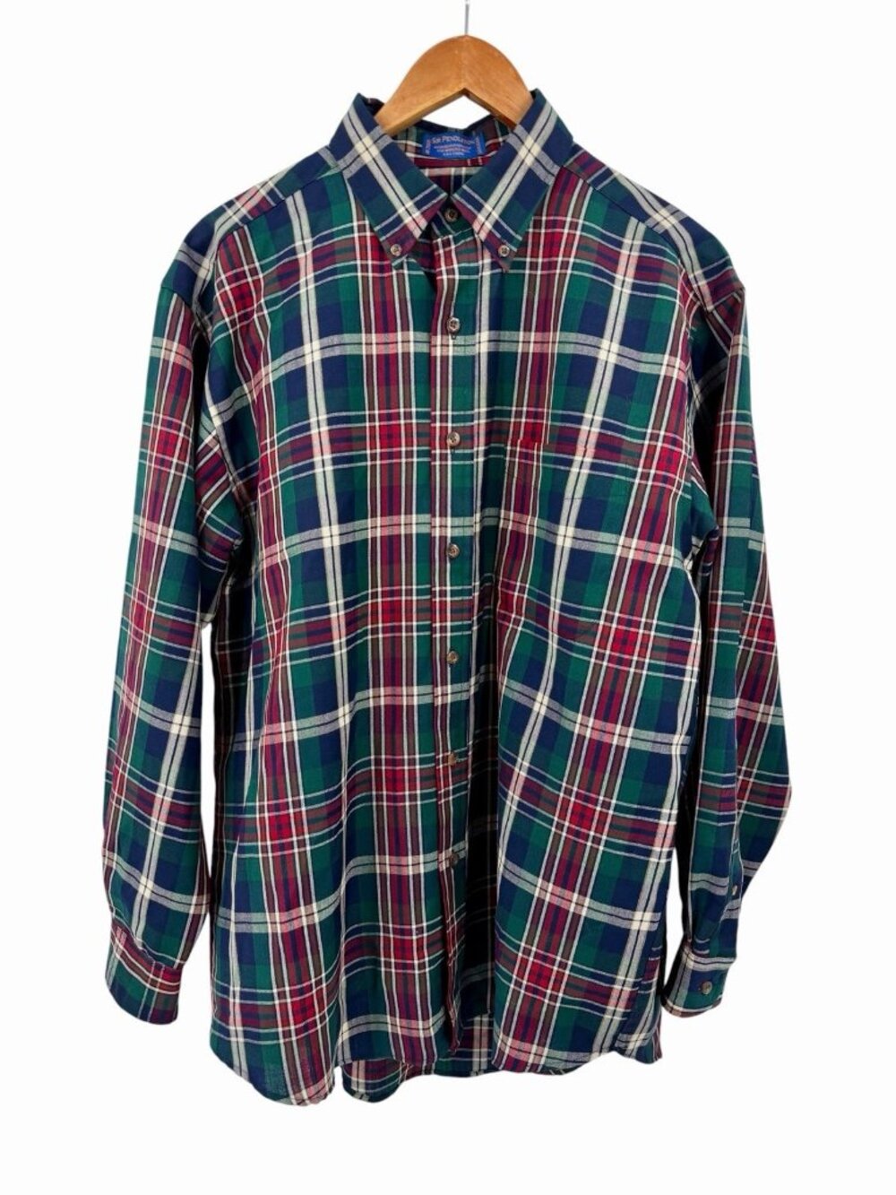 PENDLETON Men's Green Red Plaid Sir Pendleton Wool Button Down Shirt Large